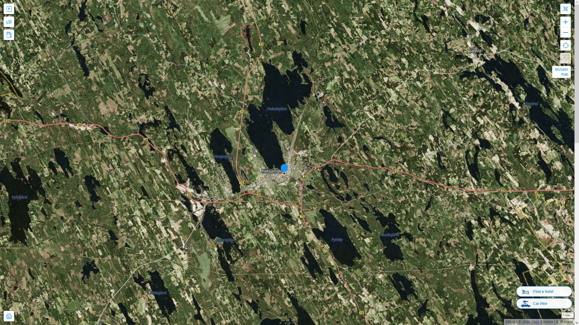 Pieksamaki Highway and Road Map with Satellite View